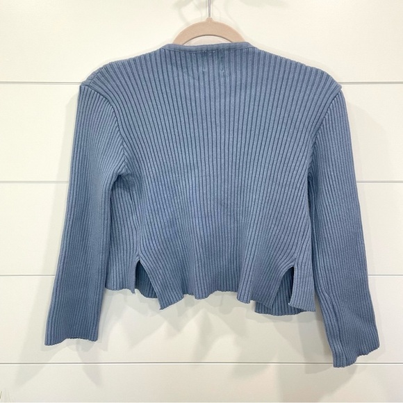 Princess Polly Cropped Ribbed Wool Blend Cardigan Sweater Blue M/L - Picture 5 of 7